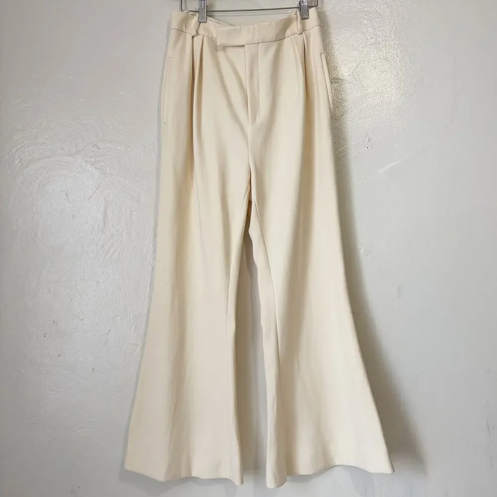 KHAITE Ivory Wool Blend Wide Leg Flare Dress Pants Trousers Size 8